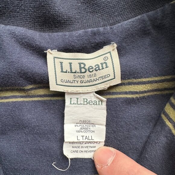 LL Bean Sweater Mens Large Tall 1/4 Zip Mock Neck Flannel Lined Thick Navy Blue - Picture 4 of 10